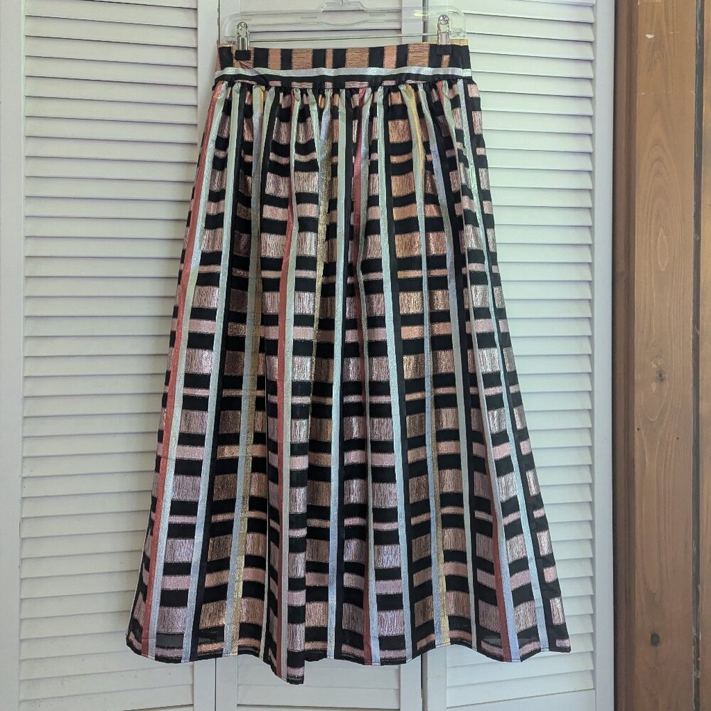 Sezane NWT metallic plaid midi skirt | Womens 40 S/M